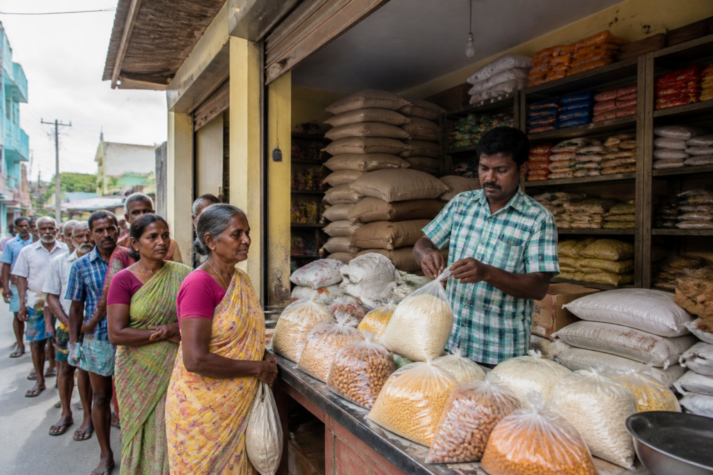 Tamil Nadu Diwali grocery package distribution through a ration shop