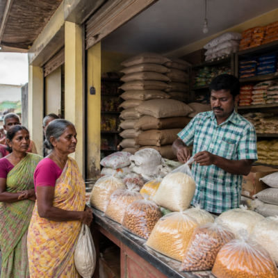 Tamil Nadu Diwali grocery package distribution through a ration shop