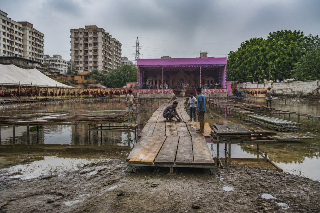 Ghaziabad rainwater logging at a waterlogged Ramlila ground in Trans Hindon