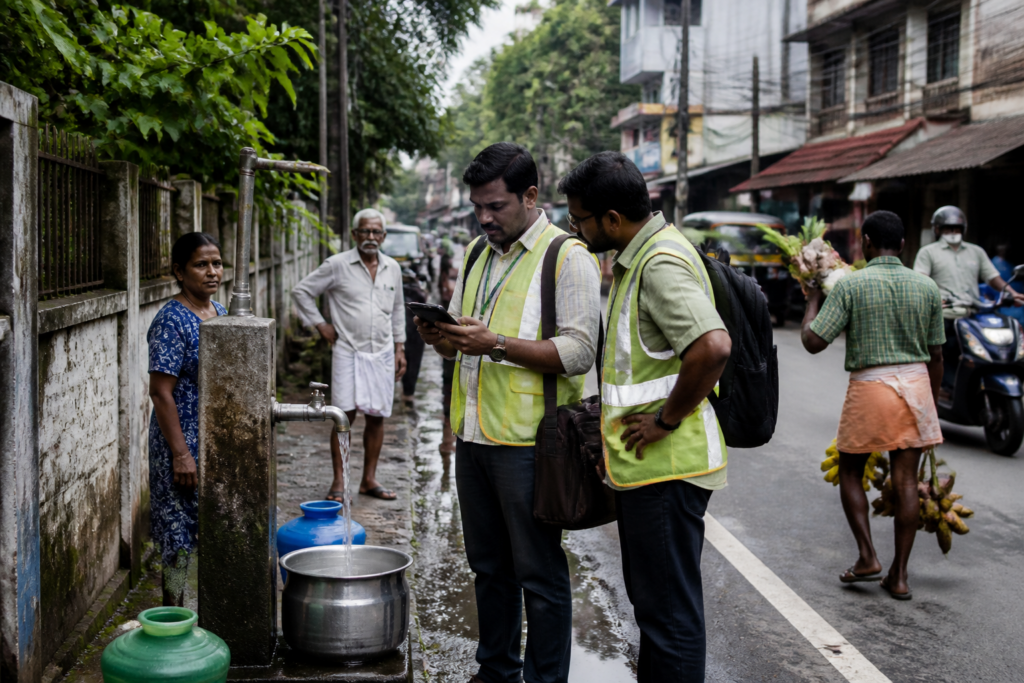Kochi public water taps marked for a municipal survey and geotagging
