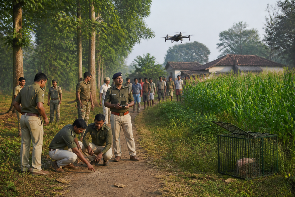 Forest teams track a leopard after leopard attacks Chhattisgarh villages near Dhamtari and Kondagaon.