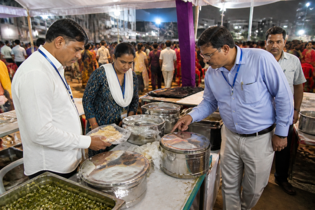 Surat food safety inspection at a temporary stall during a Navratri garba event