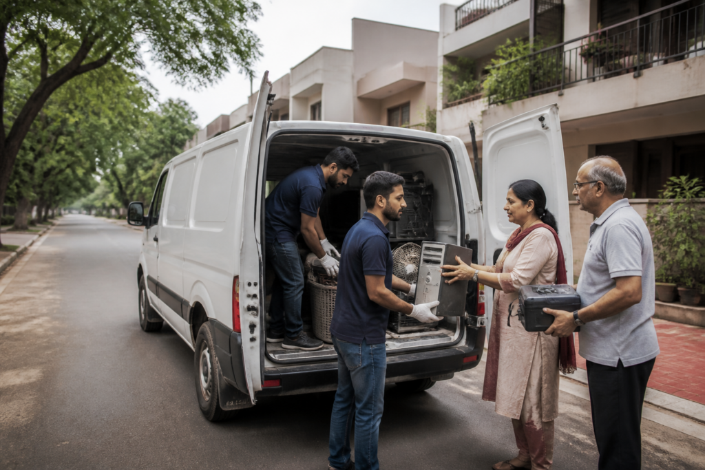Chandigarh e-waste collection van serving residents during a city recycling drive