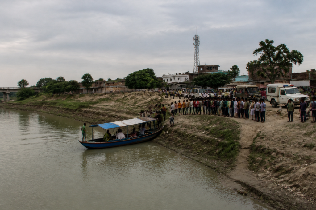 Raghopur boat tragedy aftermath near a river crossing in Vaishali, Bihar
