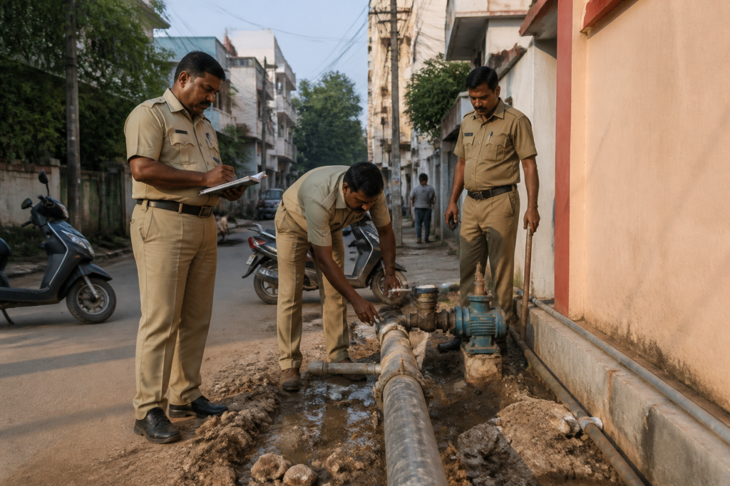 Hyderabad water supply pipeline inspection in Kukatpally by water board officials