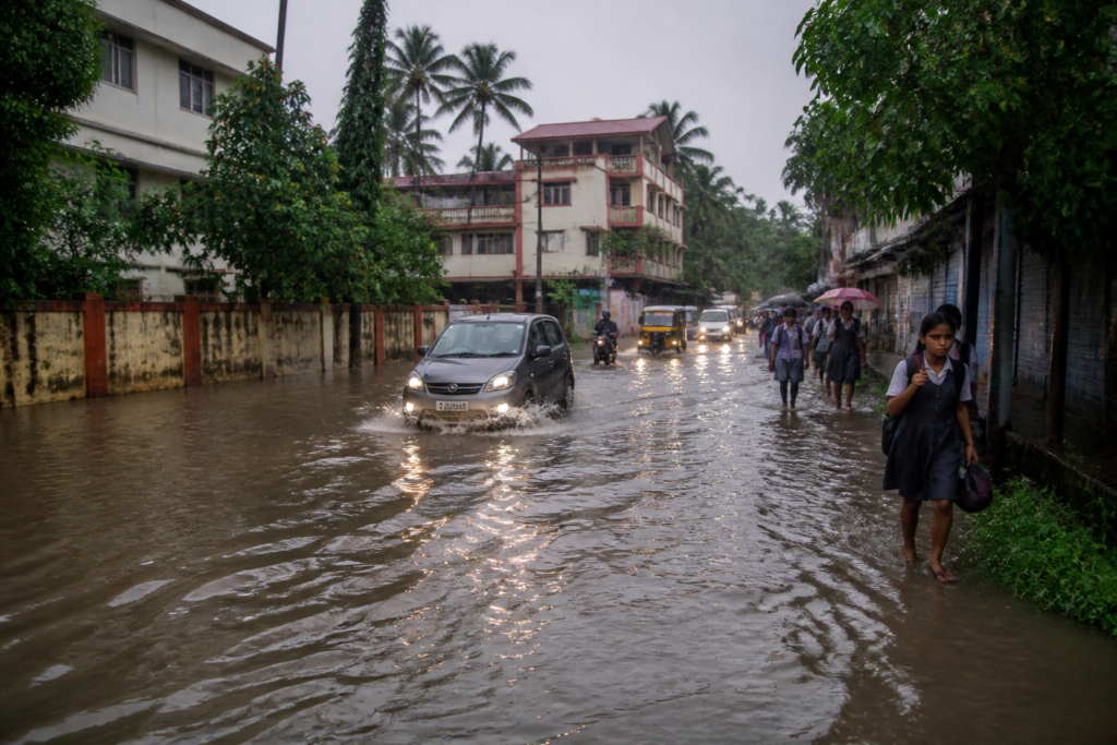 Perumbavoor road flooding outside St Anne’s Convent School after rain