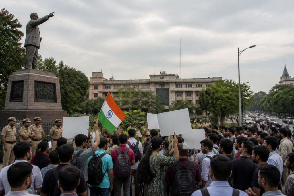 Pune protest supporters near the Collectorate amid a dispute over SPPU permission