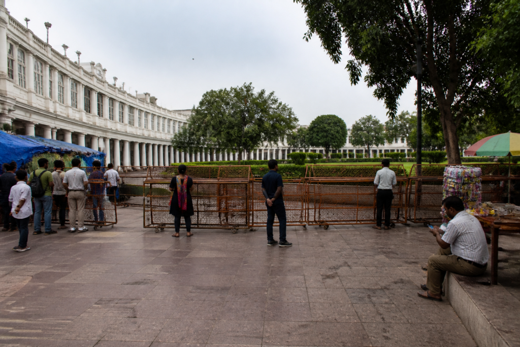Central Park closure in Connaught Place during a Delhi protest-related security arrangement