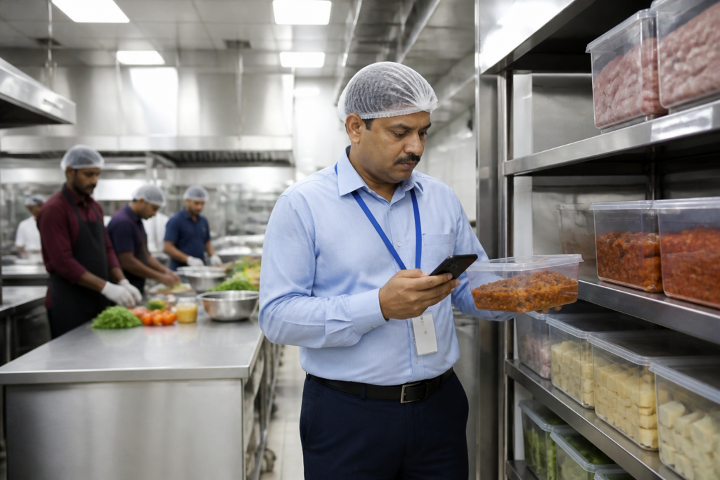 IRCTC food quality inspection at a railway catering kitchen