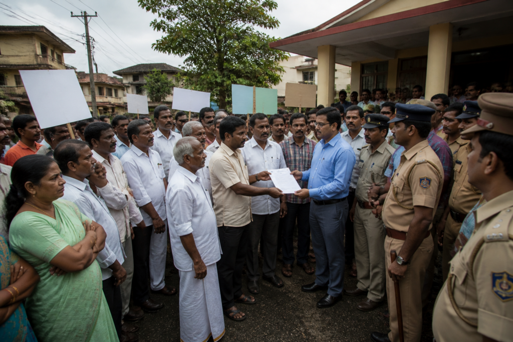 Mulki liquid waste plant protest outside the Kinnigoli Town Panchayat office