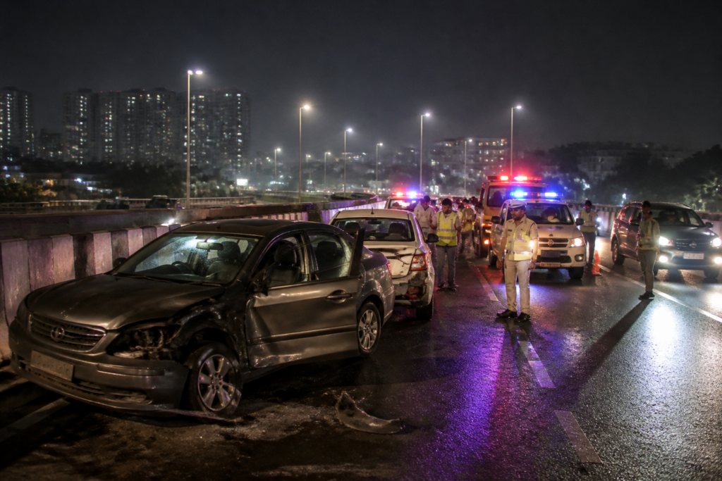 PVNR Expressway accident response near Aramghar in Hyderabad
