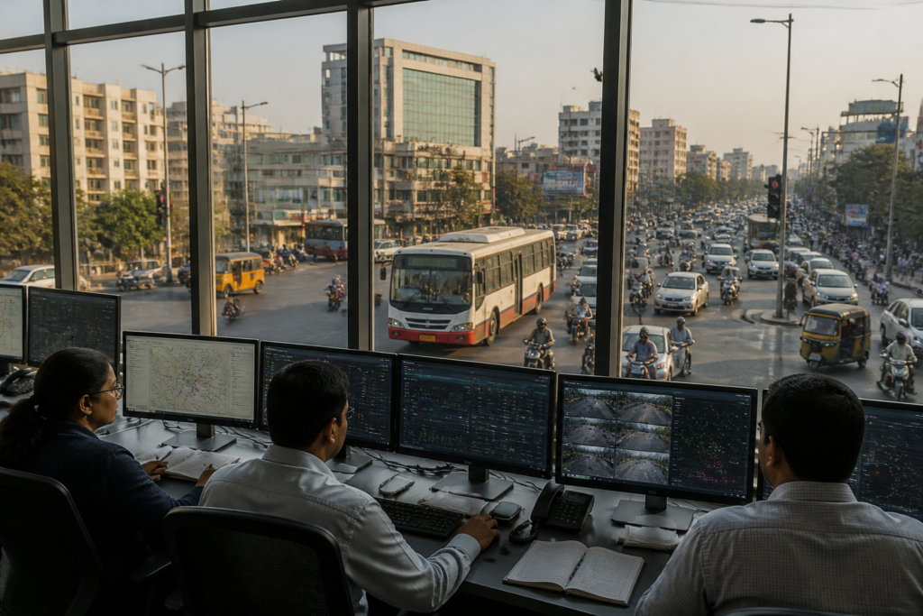 PMPML bus tracking system monitoring a city bus route in Pune
