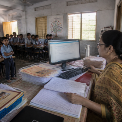 Gujarat teachers facing reported non-teaching duties in a government school classroom