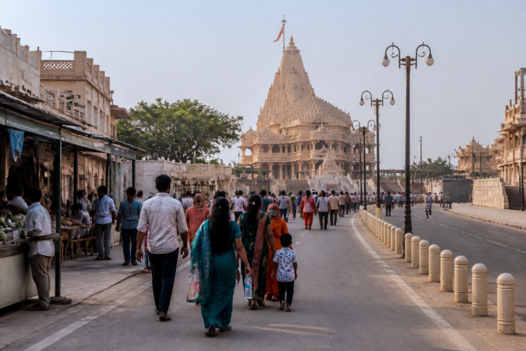 Somnath temple in Gujarat, central to the Somnath non-veg ban court challenge.