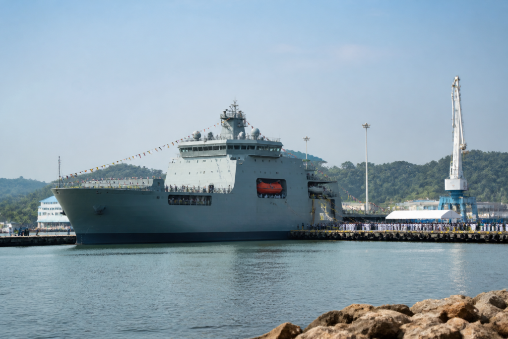 Samarthak warship commissioned at the Indian Navy base in Karwar