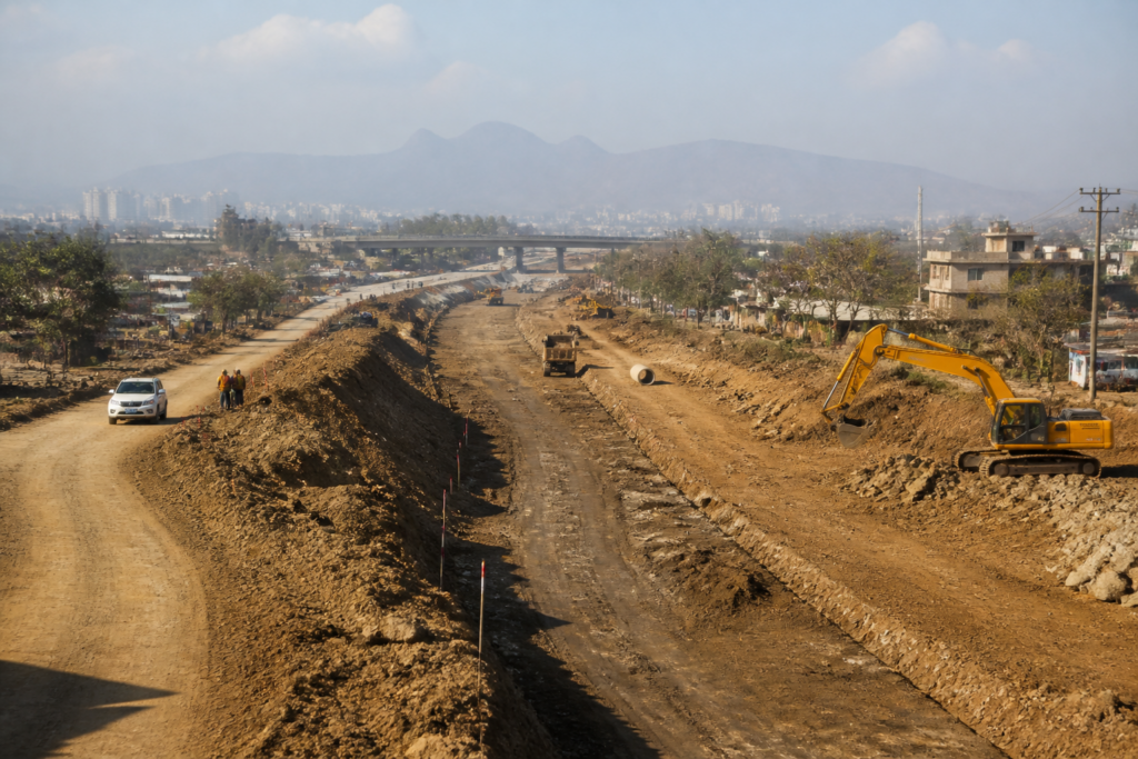 Pune Ring Road alignment and road construction landscape near Pune