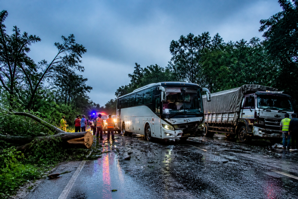 Mysuru bus accident scene involving a sleeper bus and goods lorry near Periyapatna