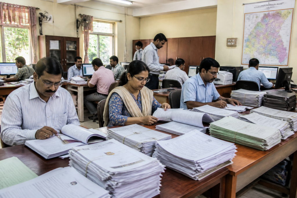 West Bengal voter list revision documents and a polling station information board