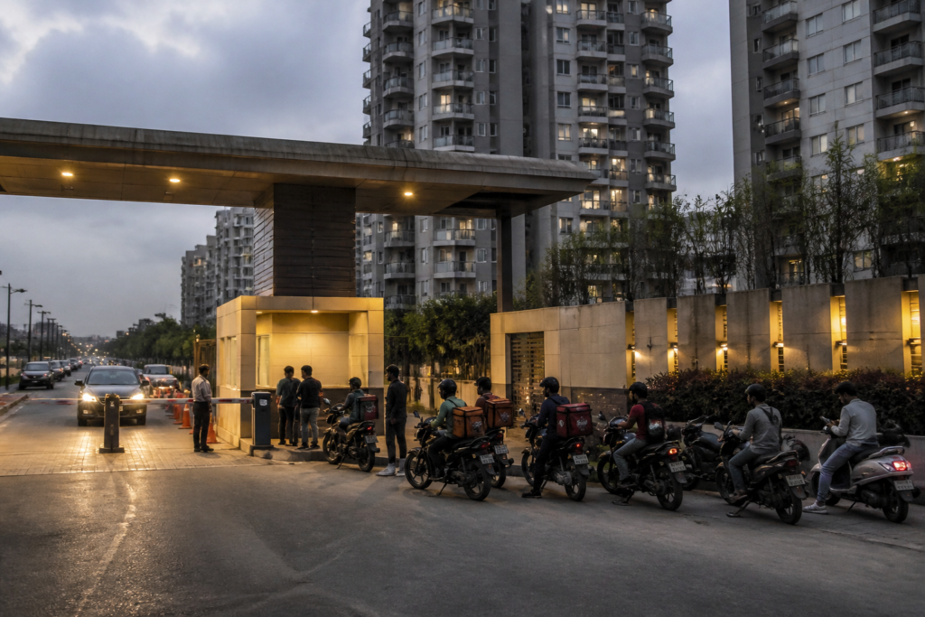 Ajnara Homes society gate in Greater Noida where delivery entry was reportedly restricted
