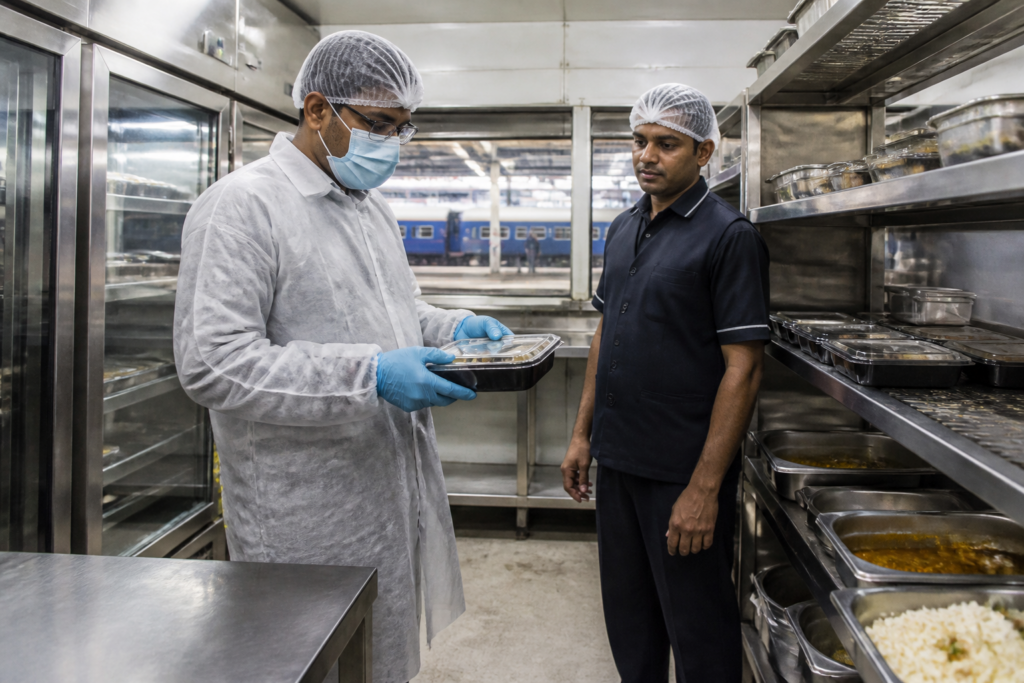 IRCTC food quality inspection at a railway station catering kitchen