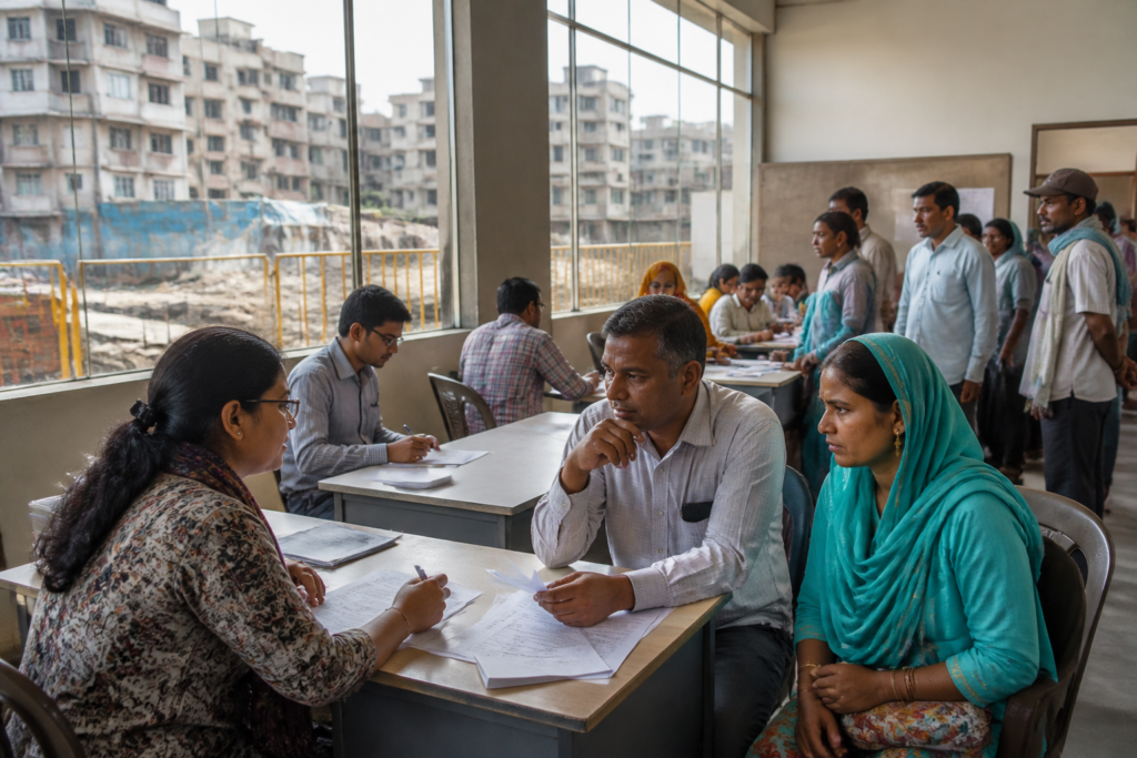Delhi voter list update camp assisting residents with voter registration forms