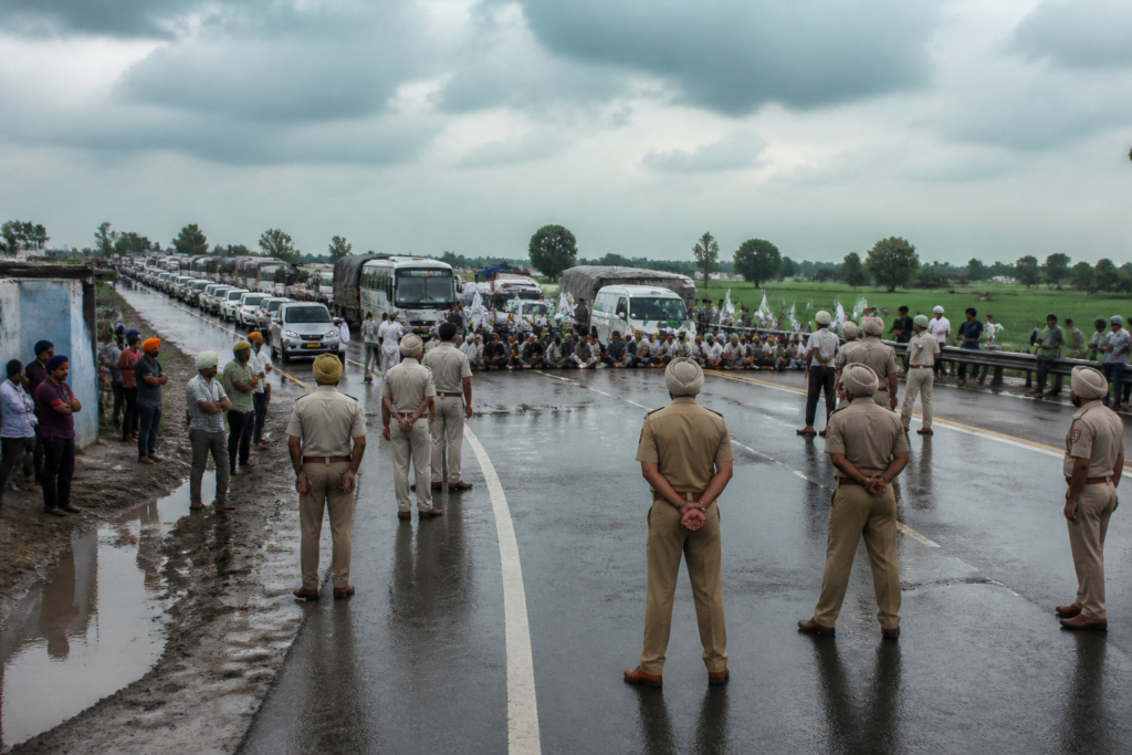 Traffic blockade during the Punjab bandh on a highway in Punjab