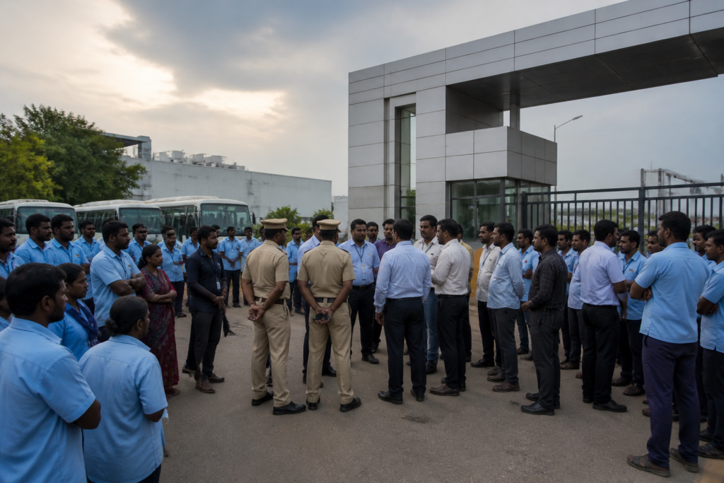 Tata Electronics plant near Kolar where workers protested after an employee's death