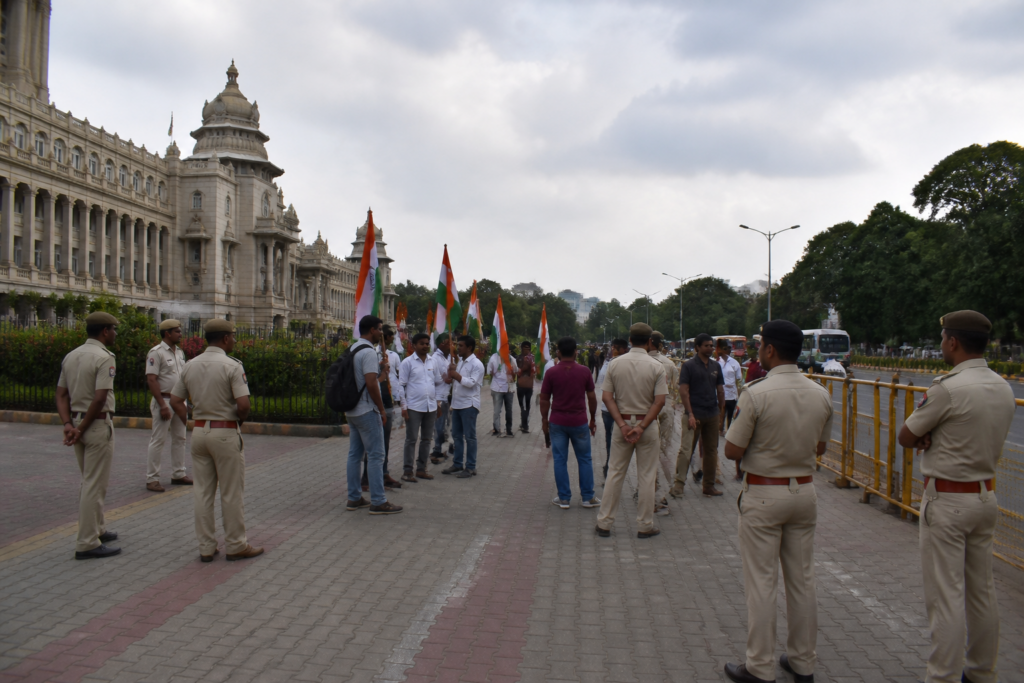 Bengaluru Tiranga March supporters near a city protest venue