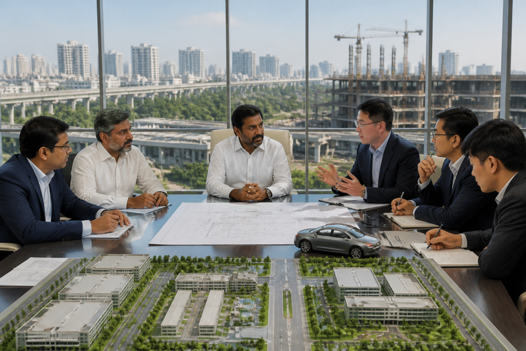Hyundai Hyderabad investment meeting involving Telangana officials and automotive engineering plans