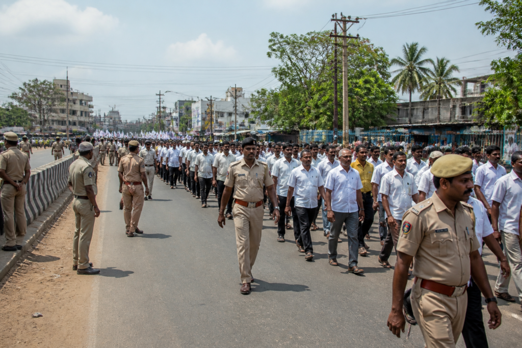 RSS rallies in Tamil Nadu being organised on a public road under police supervision