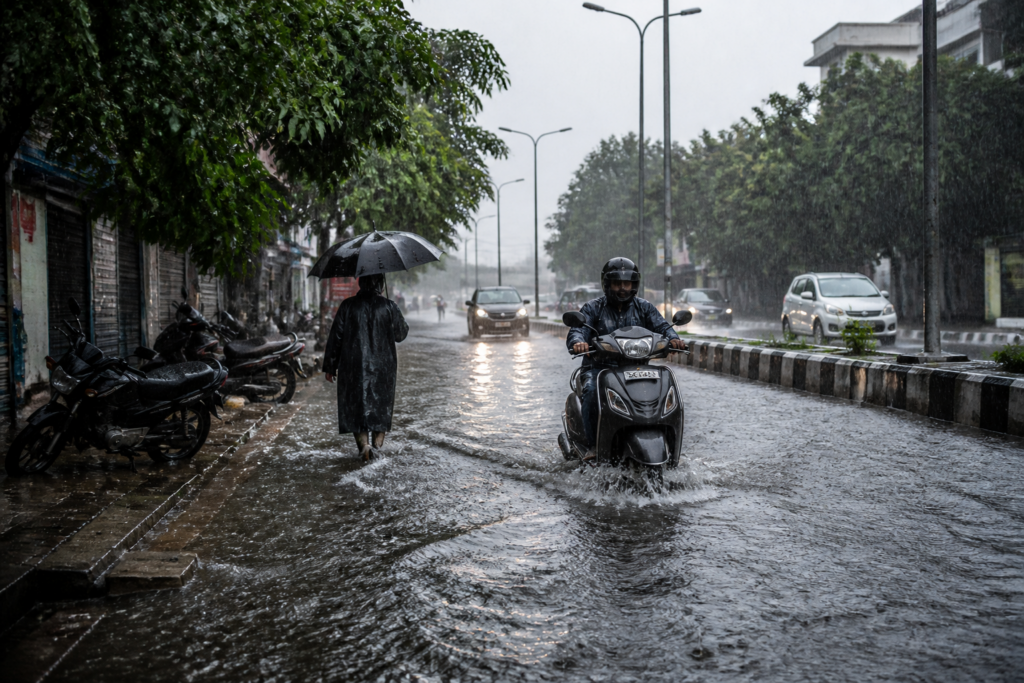 Northeast Monsoon Tamil Nadu brings heavy rain to a waterlogged urban road