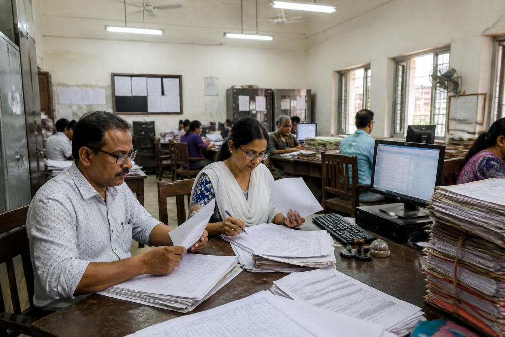 West Bengal voter roll documents being reviewed at an election office in Kolkata