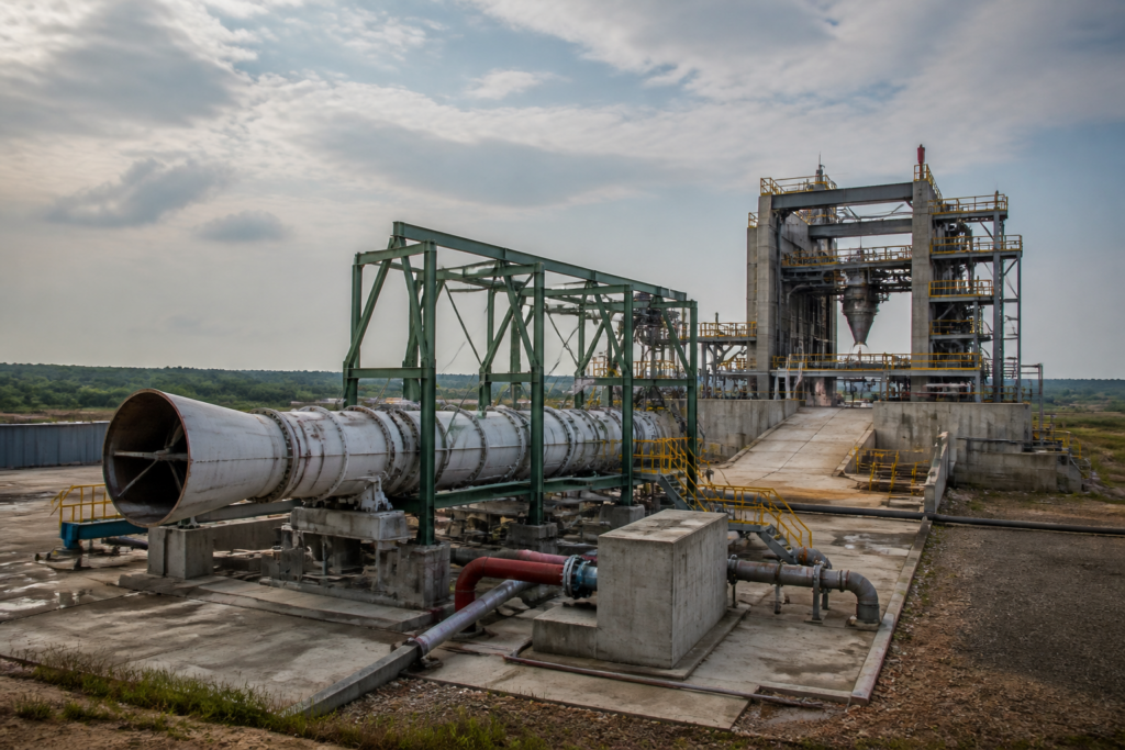 Rocket test complex near Sriharikota with engine-testing infrastructure and industrial facilities.