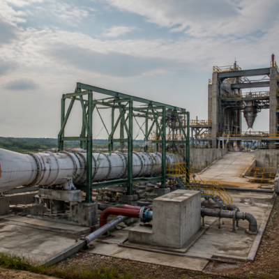 Rocket test complex near Sriharikota with engine-testing infrastructure and industrial facilities.