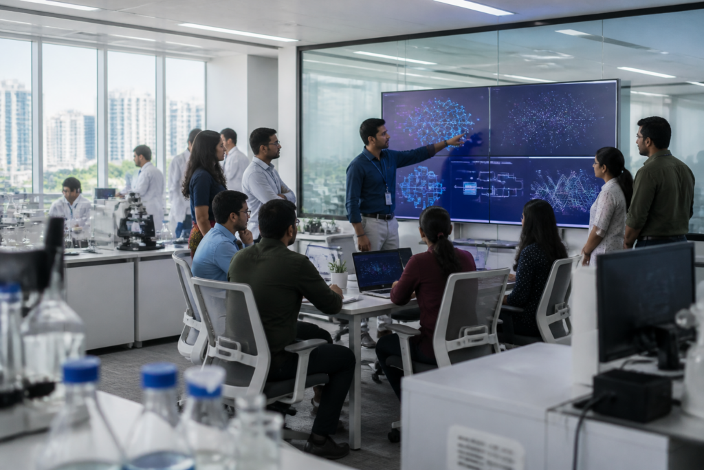 Hyderabad healthcare AI centre in a modern Gachibowli technology office