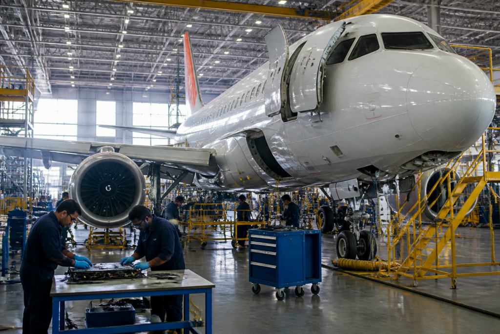 Aircraft modification solutions at a Hyderabad aviation maintenance facility