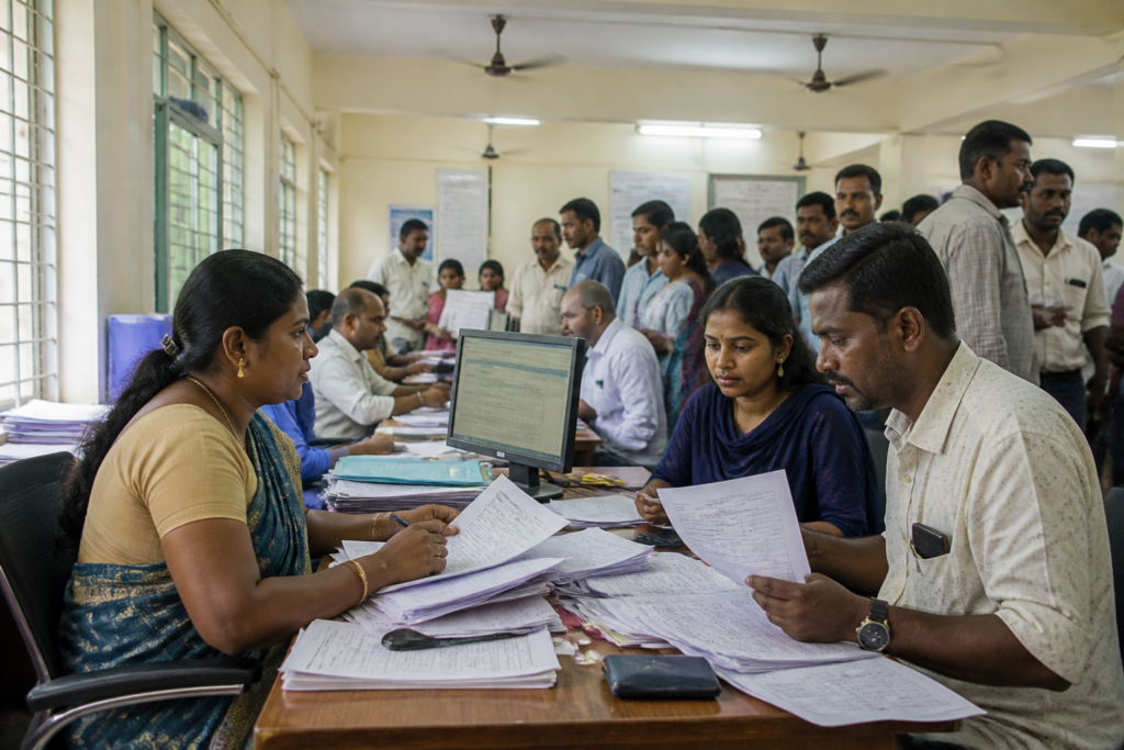 Tamil Nadu voter list revision notice at an election registration office