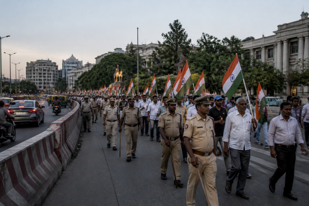 Bengaluru protest restrictions during a flag march near Bannappa Park