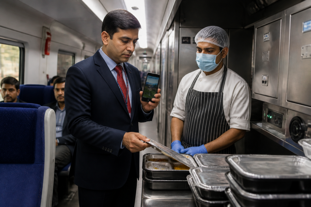 Train food quality audit covering catering services inside an Indian railway coach