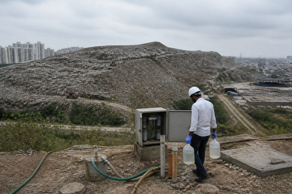 Ghazipur landfill groundwater testing equipment and landfill site in Delhi