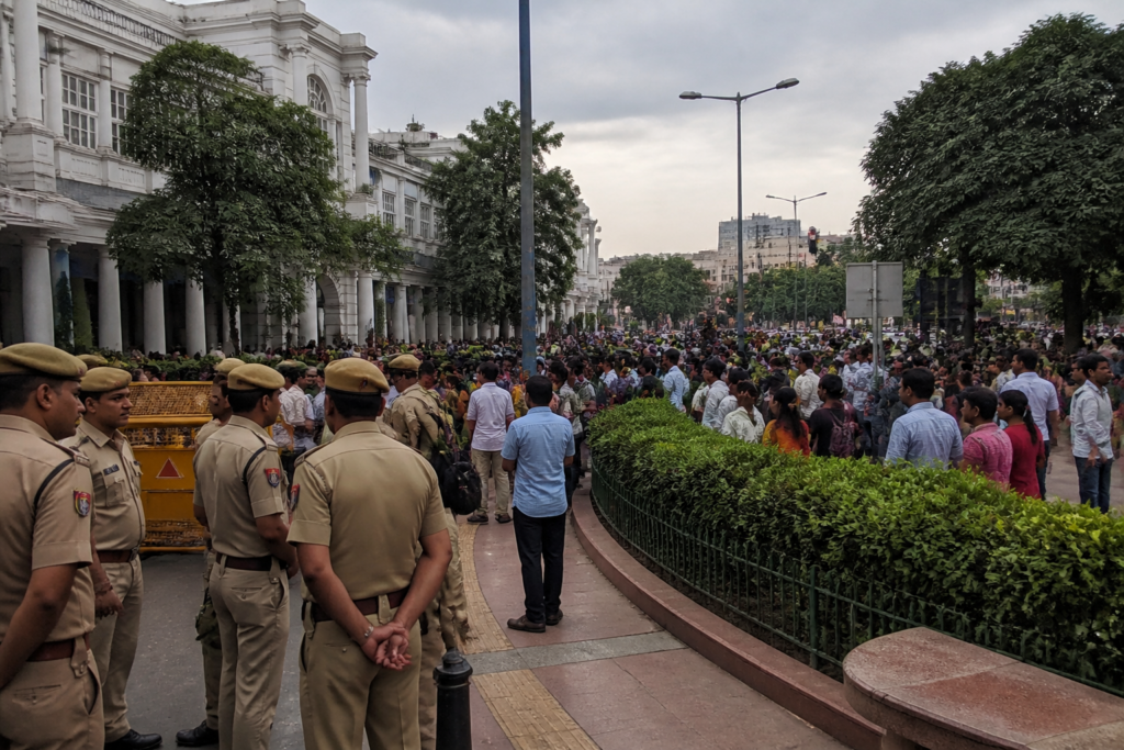 Connaught Place protest area near Central Park under Delhi Police security