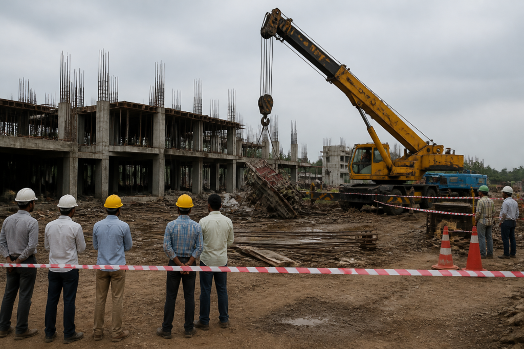 Hydraulic crane at a construction site linked to the Guntur crane accident