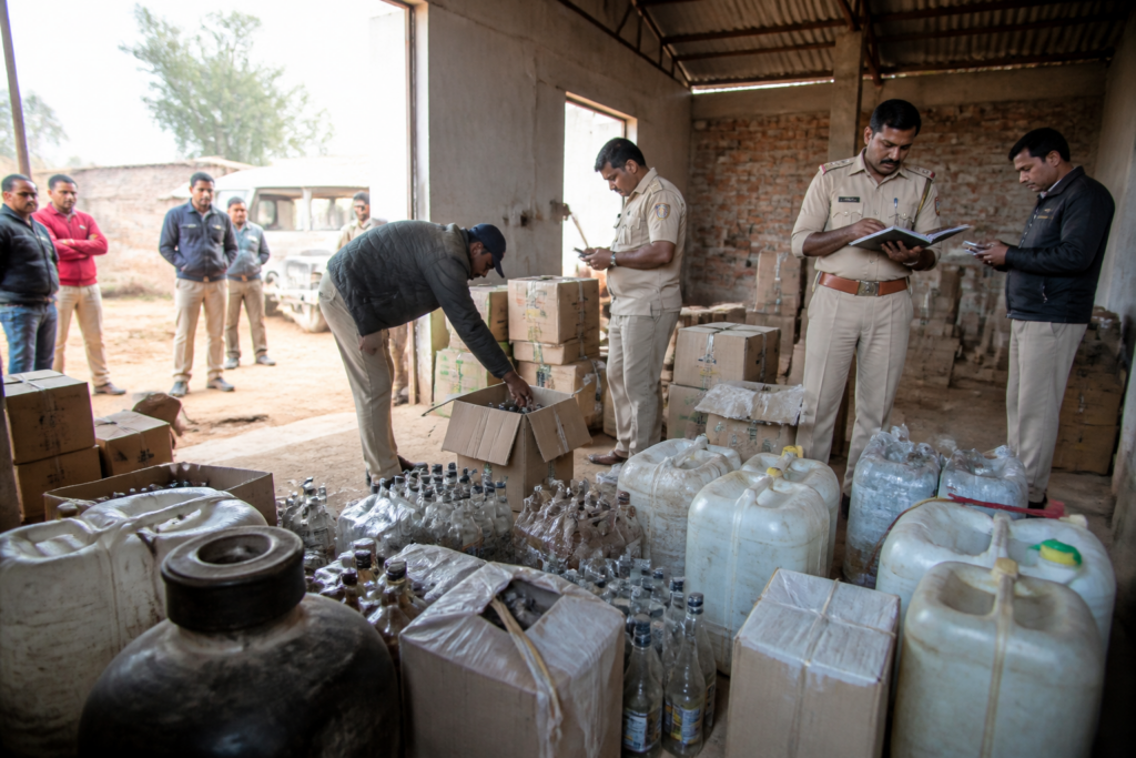Deoghar illicit liquor seizure during an excise raid in Jharkhand