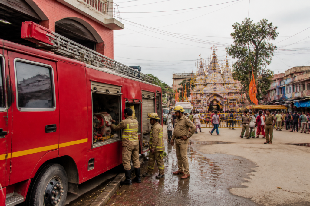 Hazaribag fire services tender stationed for Durga Puja emergency response