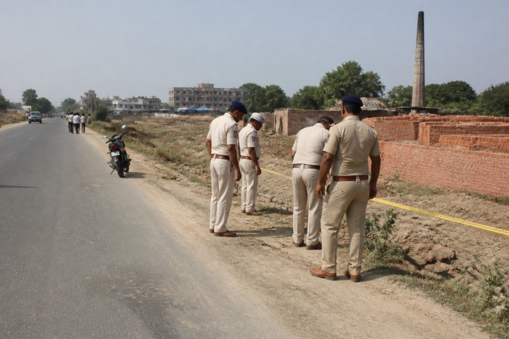 Police presence near the site of the Madhepura shooting in Bihar