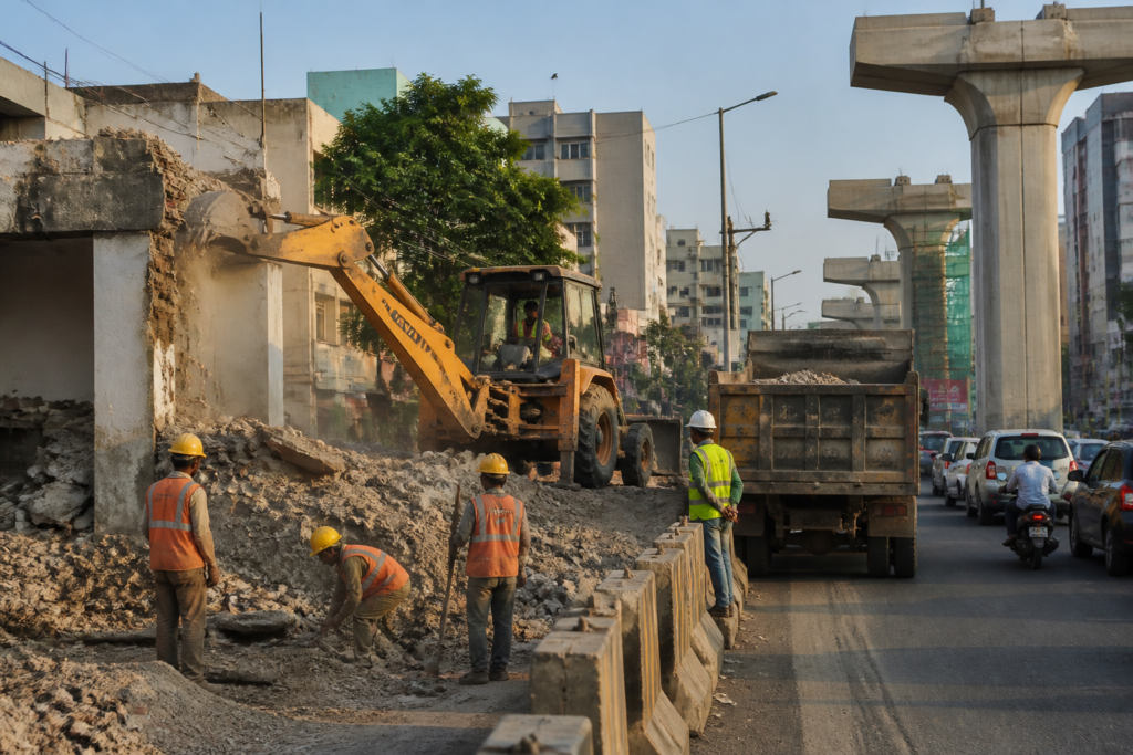Bowenpally flyover construction corridor near Sikh Village in Hyderabad
