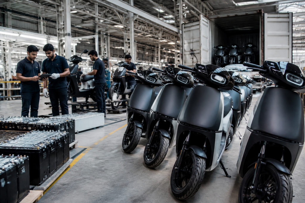 Ola Electric rights issue and electric scooter production at an Indian manufacturing facility