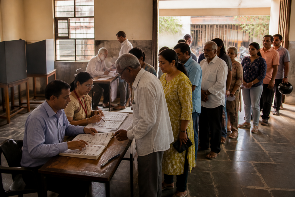 Pune voter registration camps at a polling station for electoral roll checks