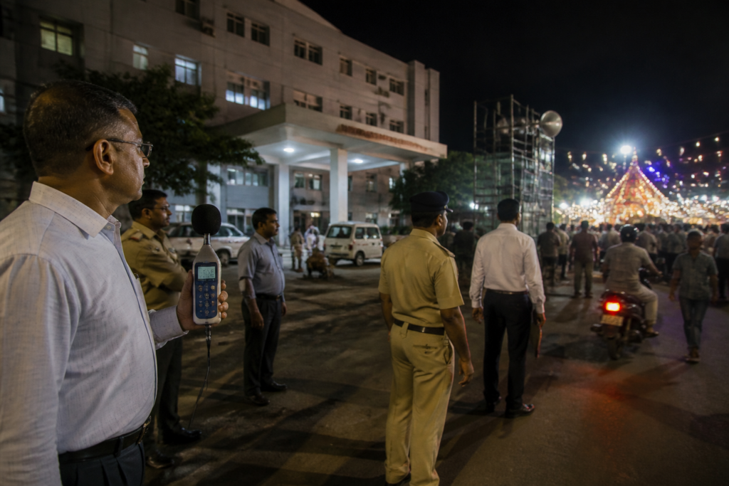 Noise pollution monitoring near a Gujarat hospital during Navratri celebrations