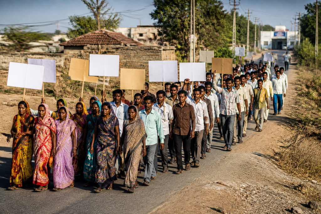 Jalalpur illegal liquor protest marchers walking towards Dhasa police station in Gujarat